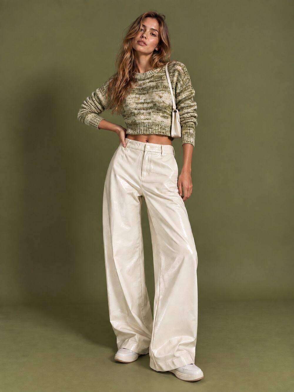 LYSSÉ New York Ivory Faux Leather Wide Leg Pants size L-NWT